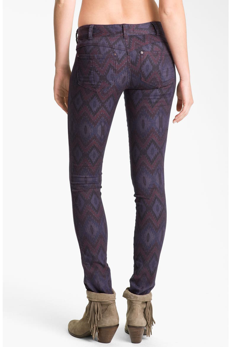 Ikat Print Skinny Jeans, Alternate, color, DEEP PLUM COMBO