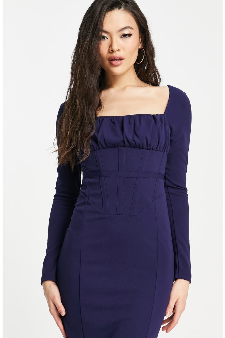 Ruched Long Sleeve Corset Midi Dress, Alternate, color, MEDIUM BLUE