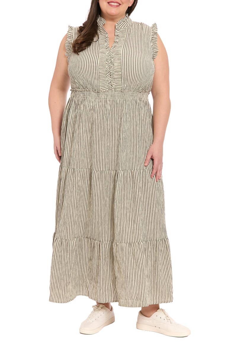 Stripe Ruffle Tiered Maxi Dress, Main, color, BLACK