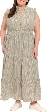 London Times Stripe Ruffle Tiered Maxi Dress