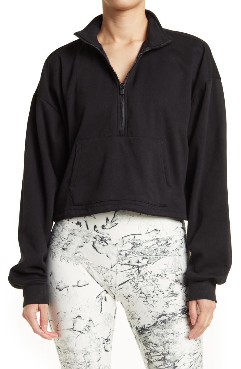 90 DEGREE BY REFLEX Brushed Half Zip Cropped Sweatshirt, Main, color, 