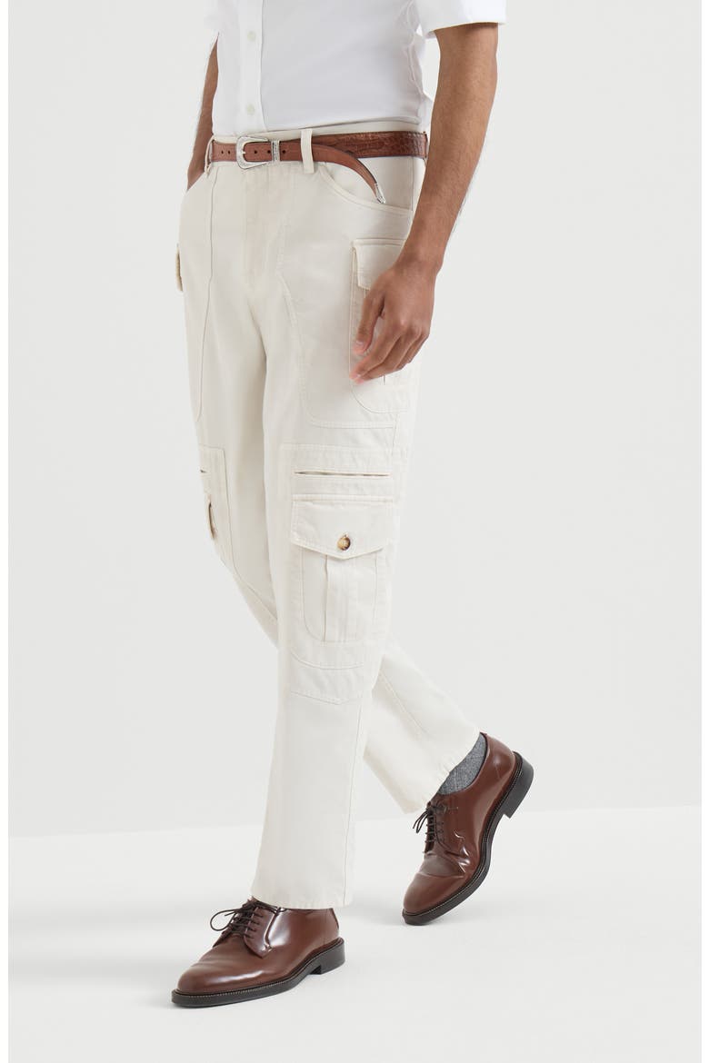 Peached cotton gabardine explorer trousers, Main, color, Snow