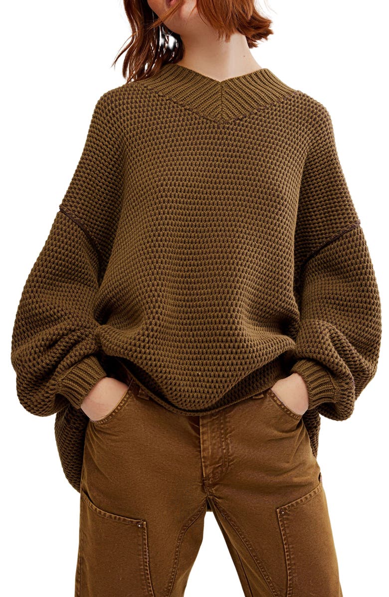 Free People Maisie Oversize Sweater, Main, color, Olive Fudge Combo