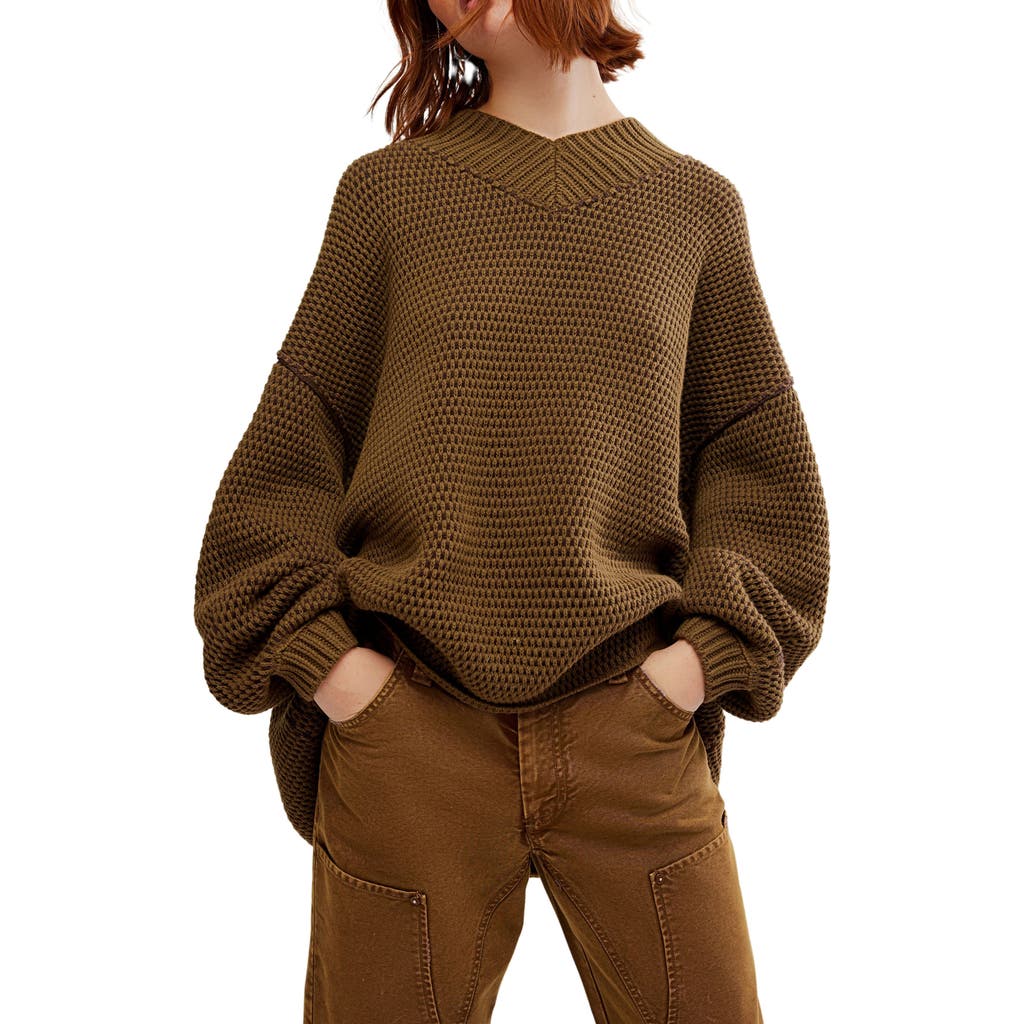 Shop Free People Maisie Oversize Sweater In Olive Fudge Combo