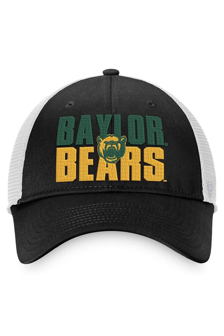 Men's Top of the World Black/White Baylor Bears Stockpile Trucker Snapback Hat, Alternate, color, Black
