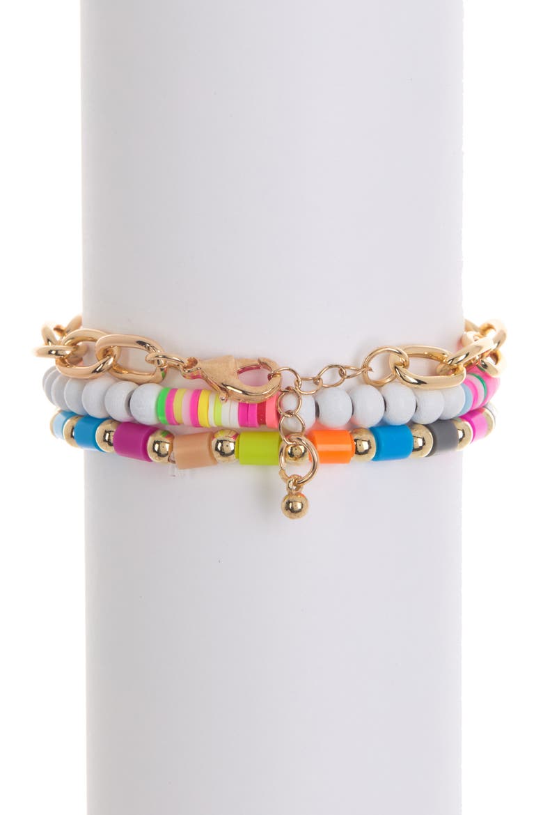 Set of 3 Beaded Bracelets, Alternate, color, PURPLE MULTI- GOLD