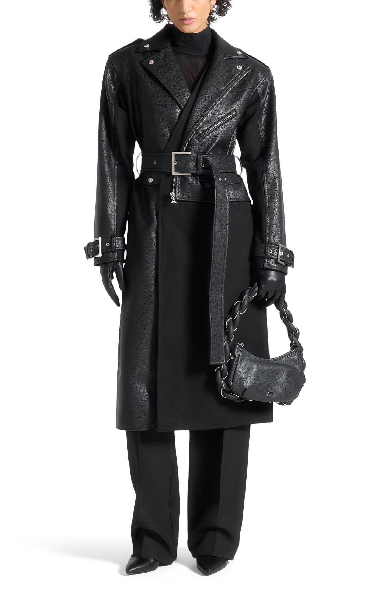 Ayleen Leather Biker Trench Coat