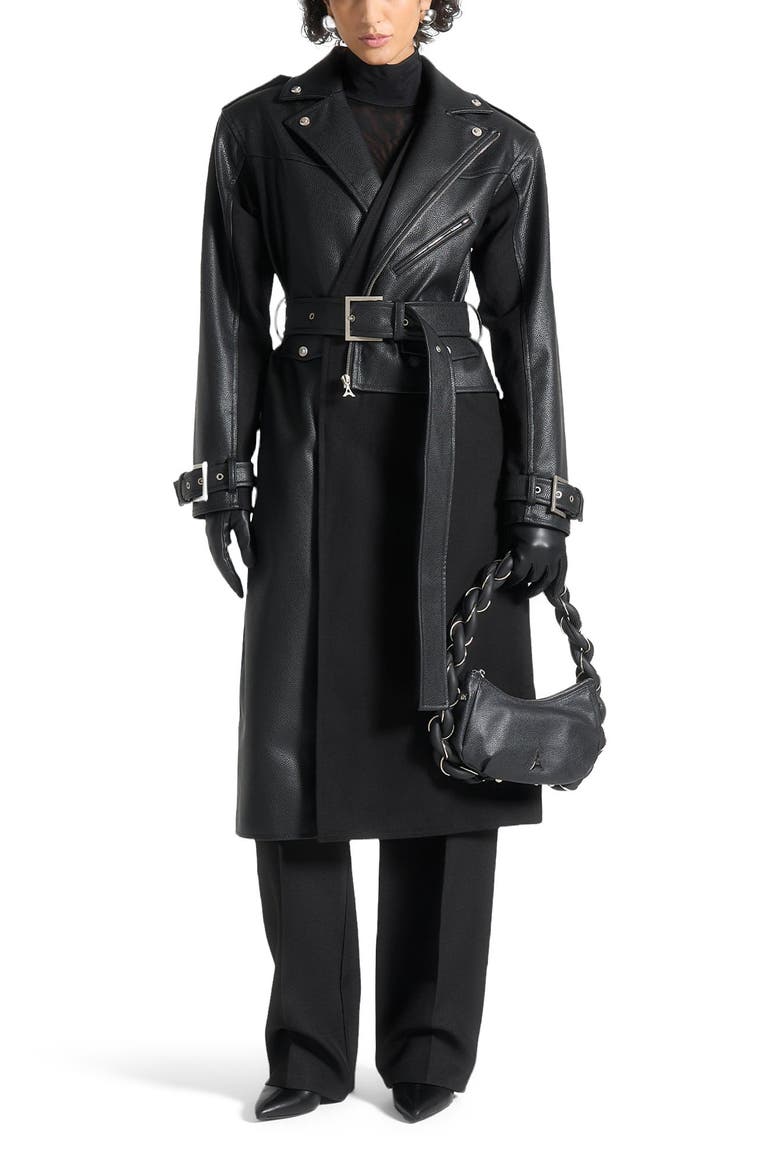 Ayleen Leather Biker Trench Coat, Main, color, Black
