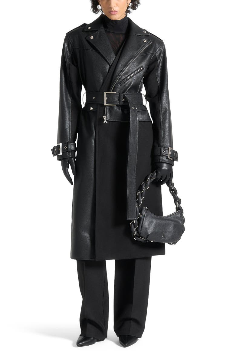 Manière De Voir Ayleen Leather Biker Trench Coat, Main, color, Black