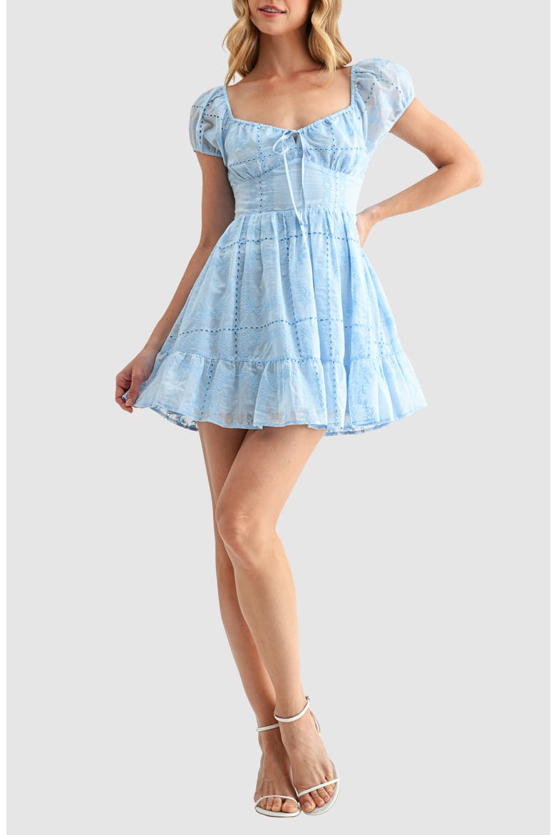 Embroidered Eyelet Ruffle Hem Minidress, Alternate, color, PERIWINKLE