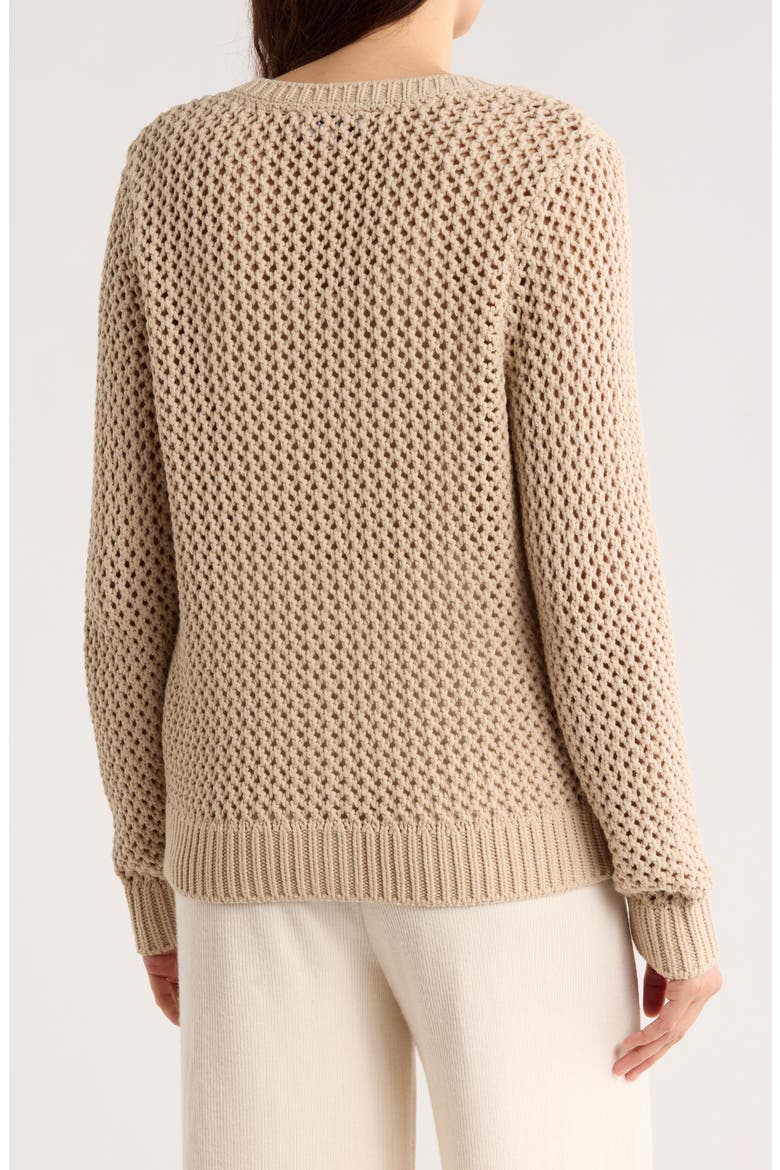 Open Stitch Cotton Blend Cardigan, Alternate, color, PEBBLE