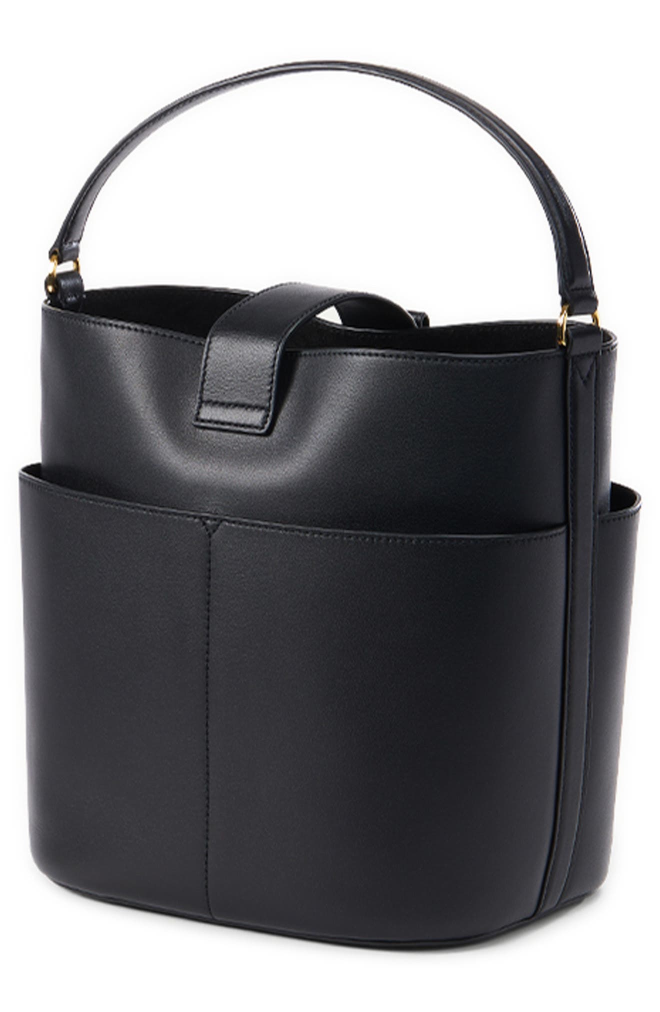 Veronica Beard Small Crest Lock Leather Bucket Bag, Alternate, color, 