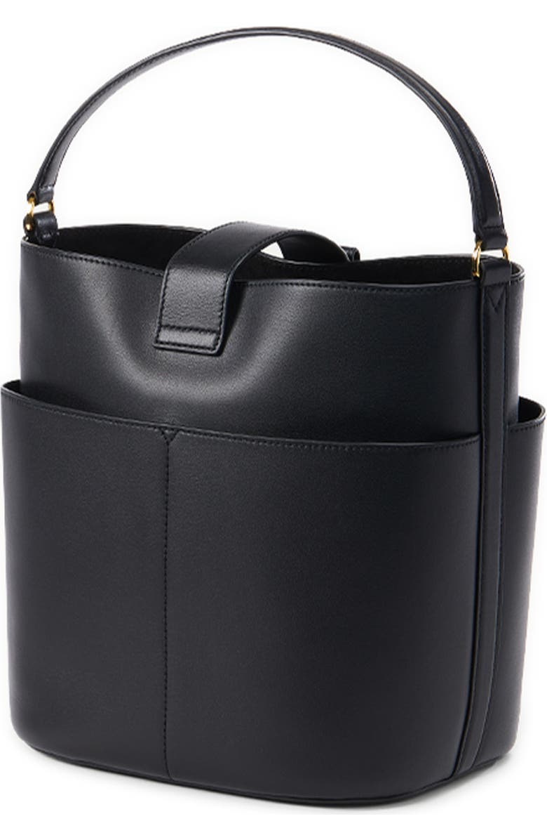 Veronica Beard Small Crest Lock Leather Bucket Bag, Alternate, color, Black