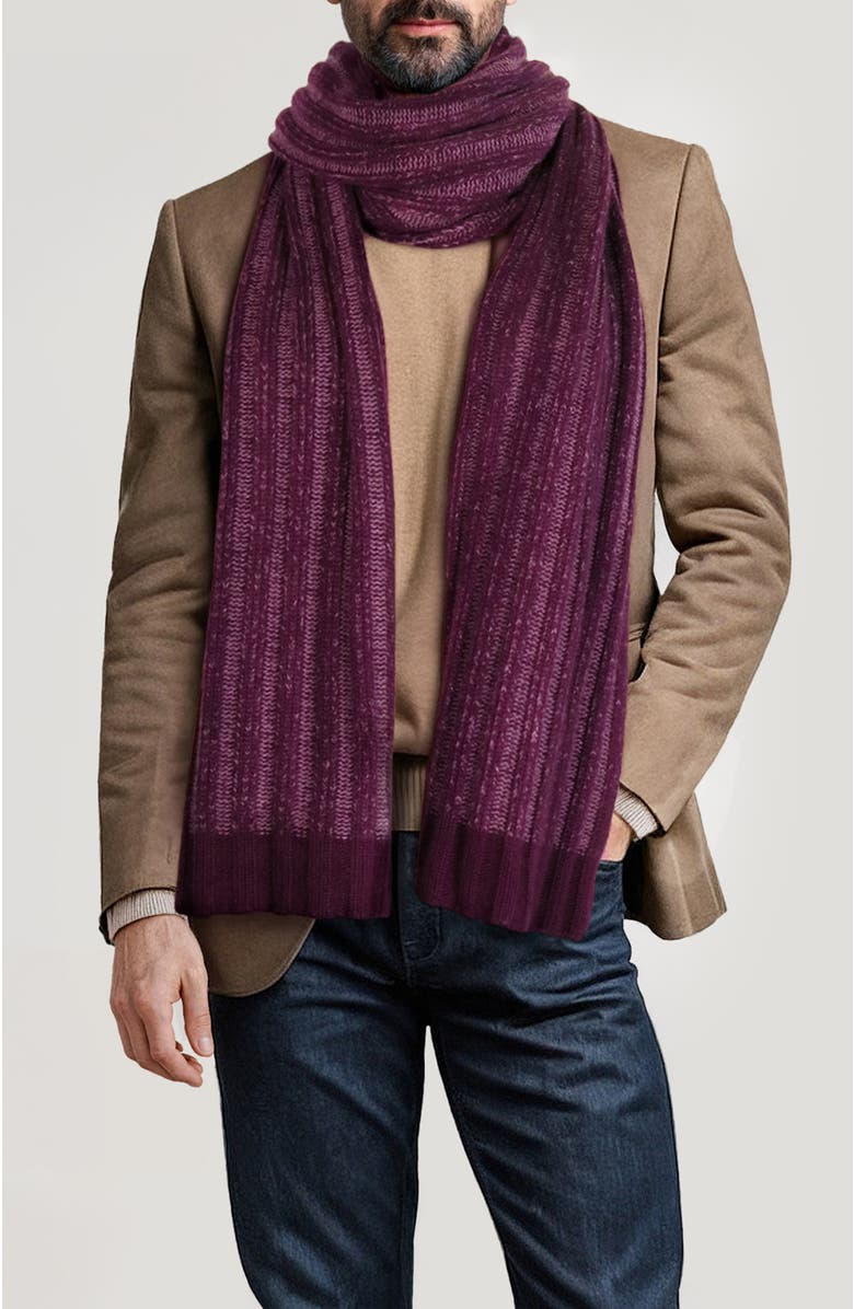 Portolano Cashmere ribbed scarf two tone, Alternate, color, Black Currant/Prune