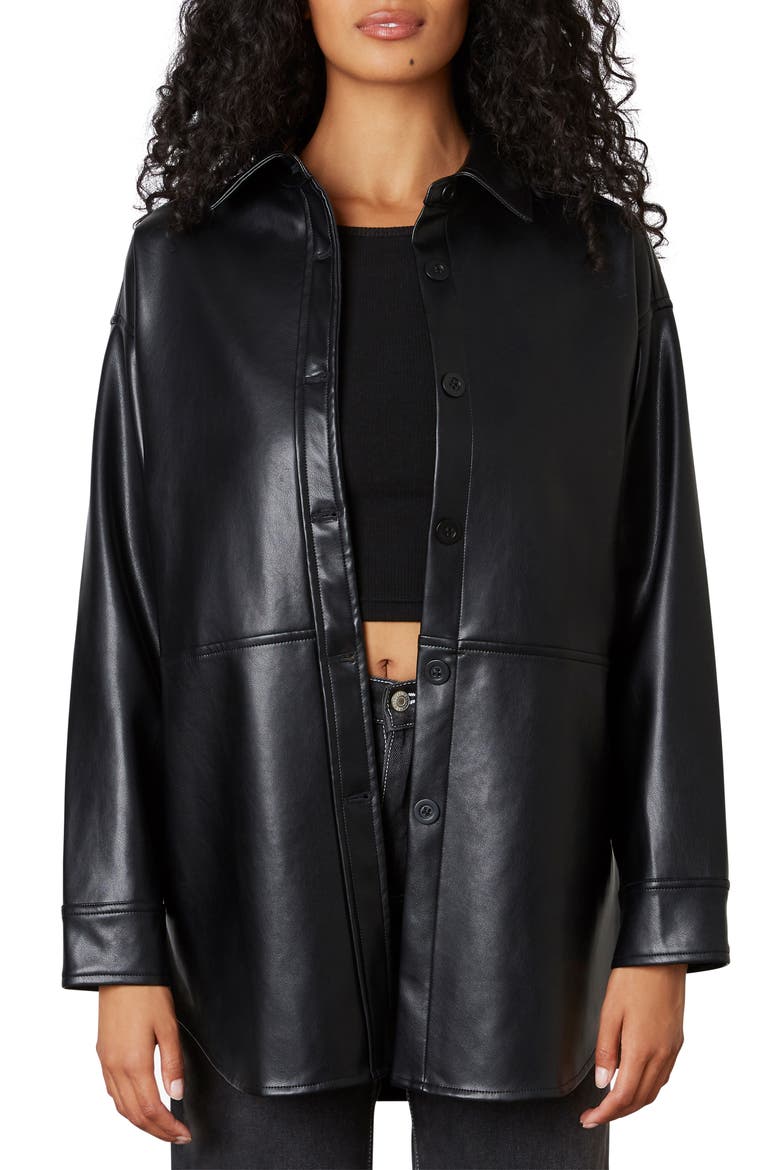 Oversize Faux Leather Shirt Jacket, Main, color, BLACK