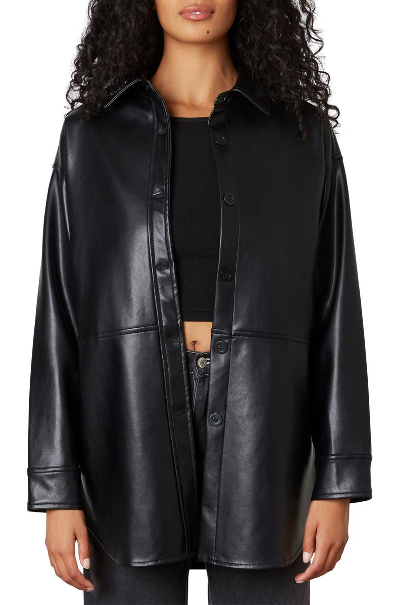 Nia Oversize Faux Leather Shirt Jacket, Main, color, 
