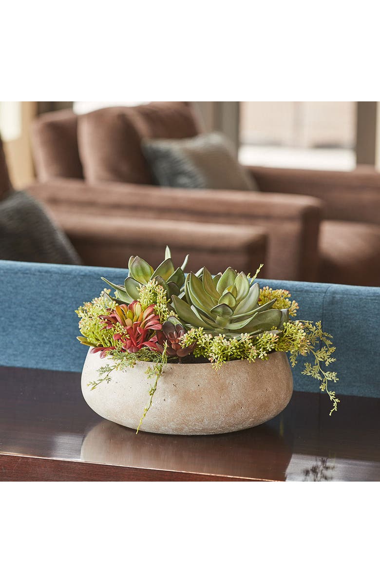 CG Hunter Round Artificial Succulent Arrangement, Natural Planter, Alternate, color, Green