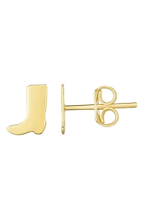 14K Yellow Gold Western Boot Stud Earrings