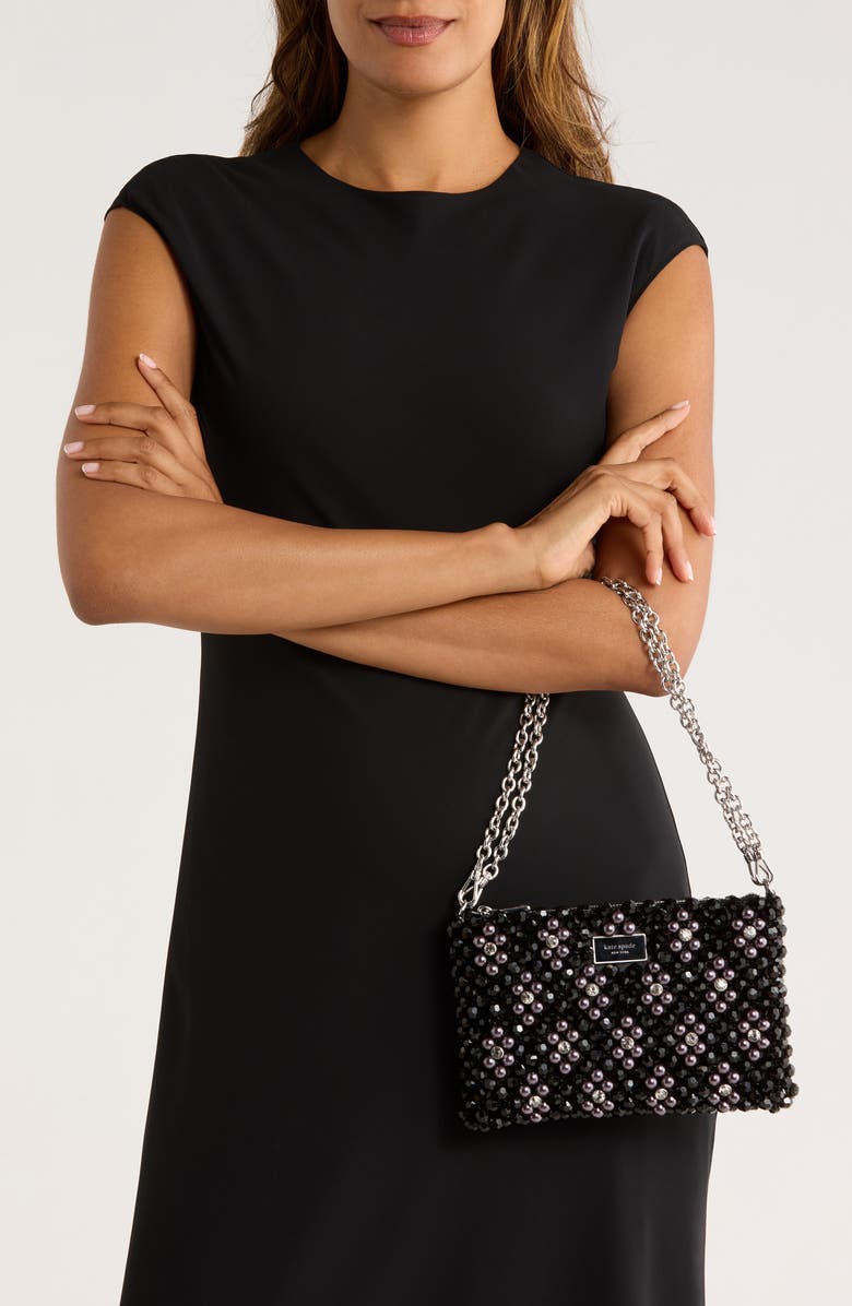 Kate Spade New York Purl Flower Beaded Mini Shoulder Bag, Alternate, color, Black Multi