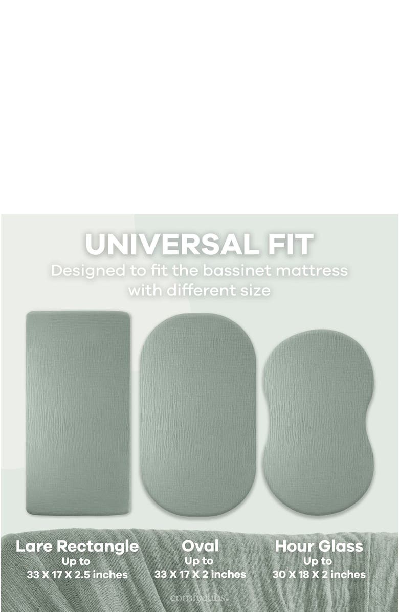 Comfy Cubs Muslin Fitted Bassinet Crib Sheet, Alternate, color, Fern