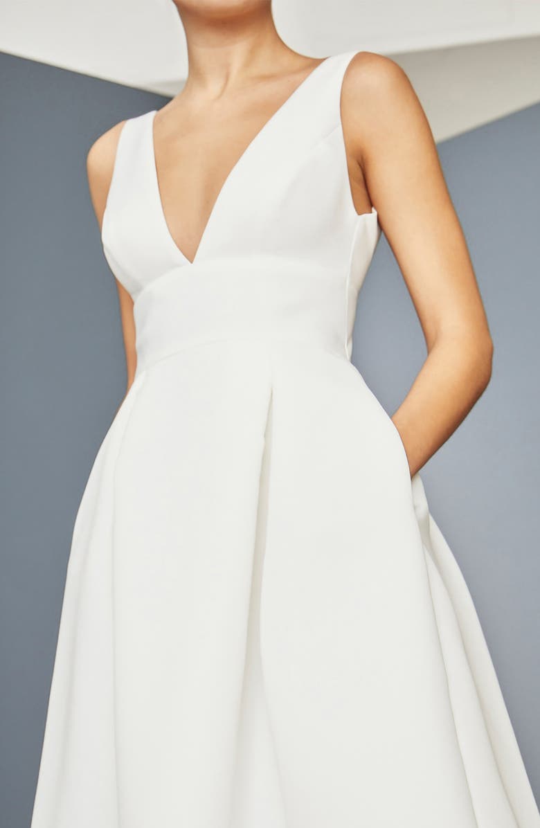 Amsale Faille Fit & Flare Wedding Dress, Alternate, color, 