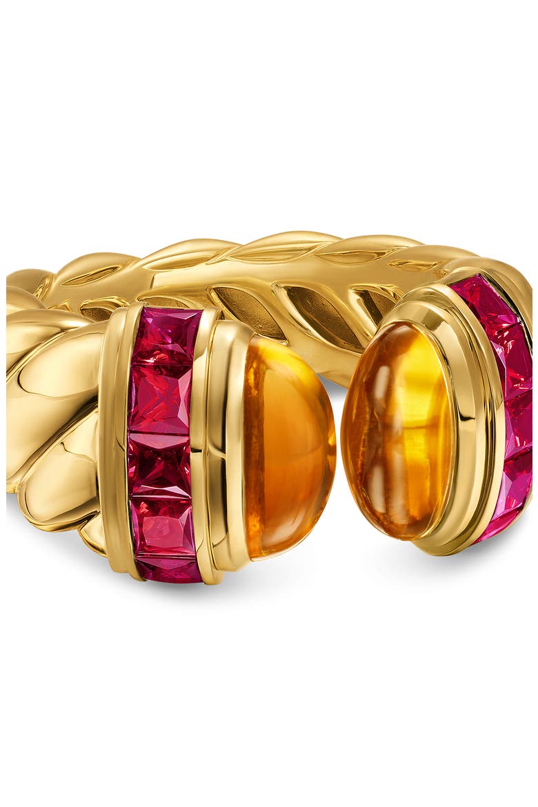 Sculpted Cable Open Cocktail Ring in 18K Yellow Gold with Madeira Citrine and Rubellites, 12.4mm, Alternate, color, MADEIRA CITRINE