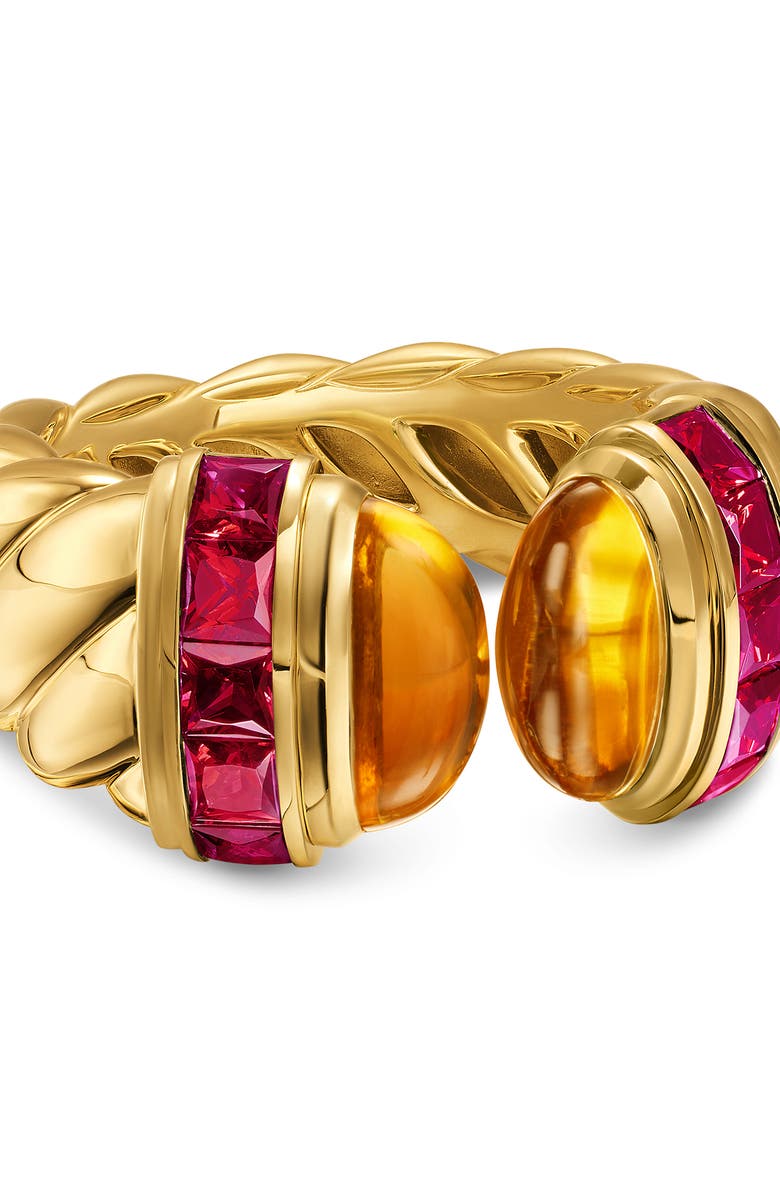 David Yurman Sculpted Cable Open Cocktail Ring in 18K Yellow Gold with Madeira Citrine and Rubellites, 12.4mm, Alternate, color, Madeira Citrine