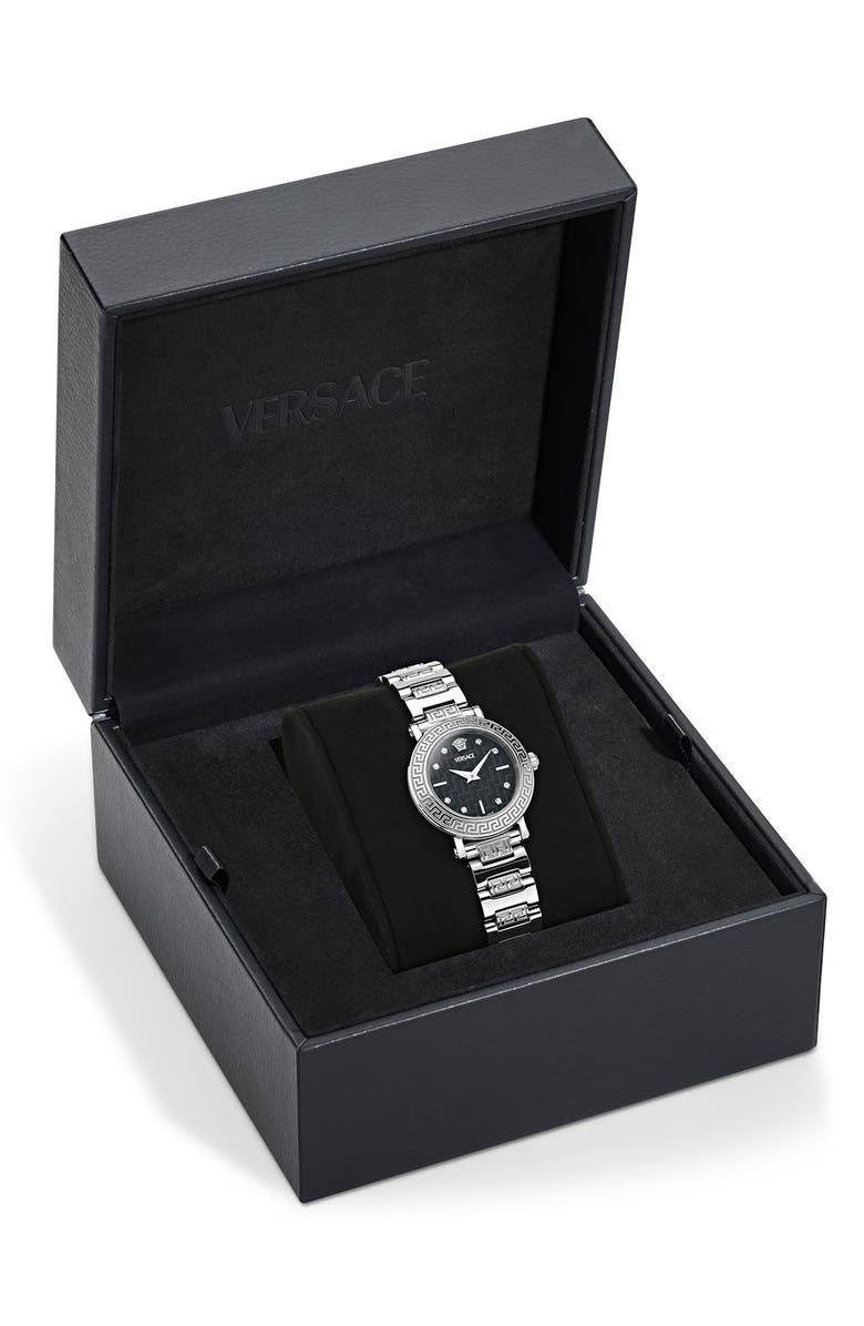 Versace Greca Sphere Petite Bracelet Watch, 30mm, Alternate, color, Stainless Steel/ Black