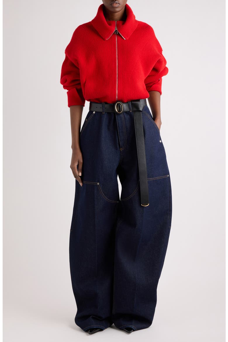 Zip High Neck Cardigan, Alternate, color, RED