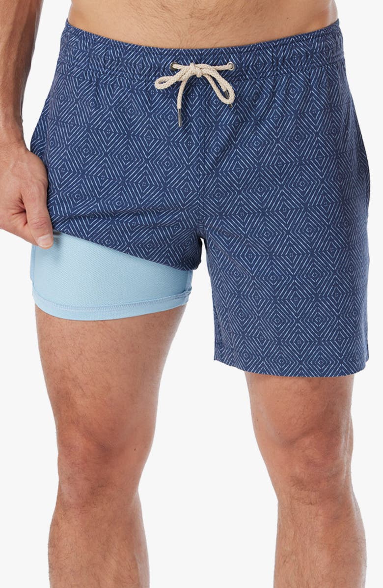 Fair Harbor Bayberry Water Repellent Swim Trunks, Main, color, Navy Shibori (402)