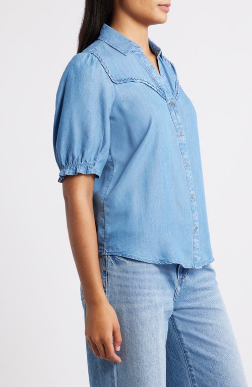 Beachlunchlounge Indira Short Sleeve Denim Button-up Shirt In Blue