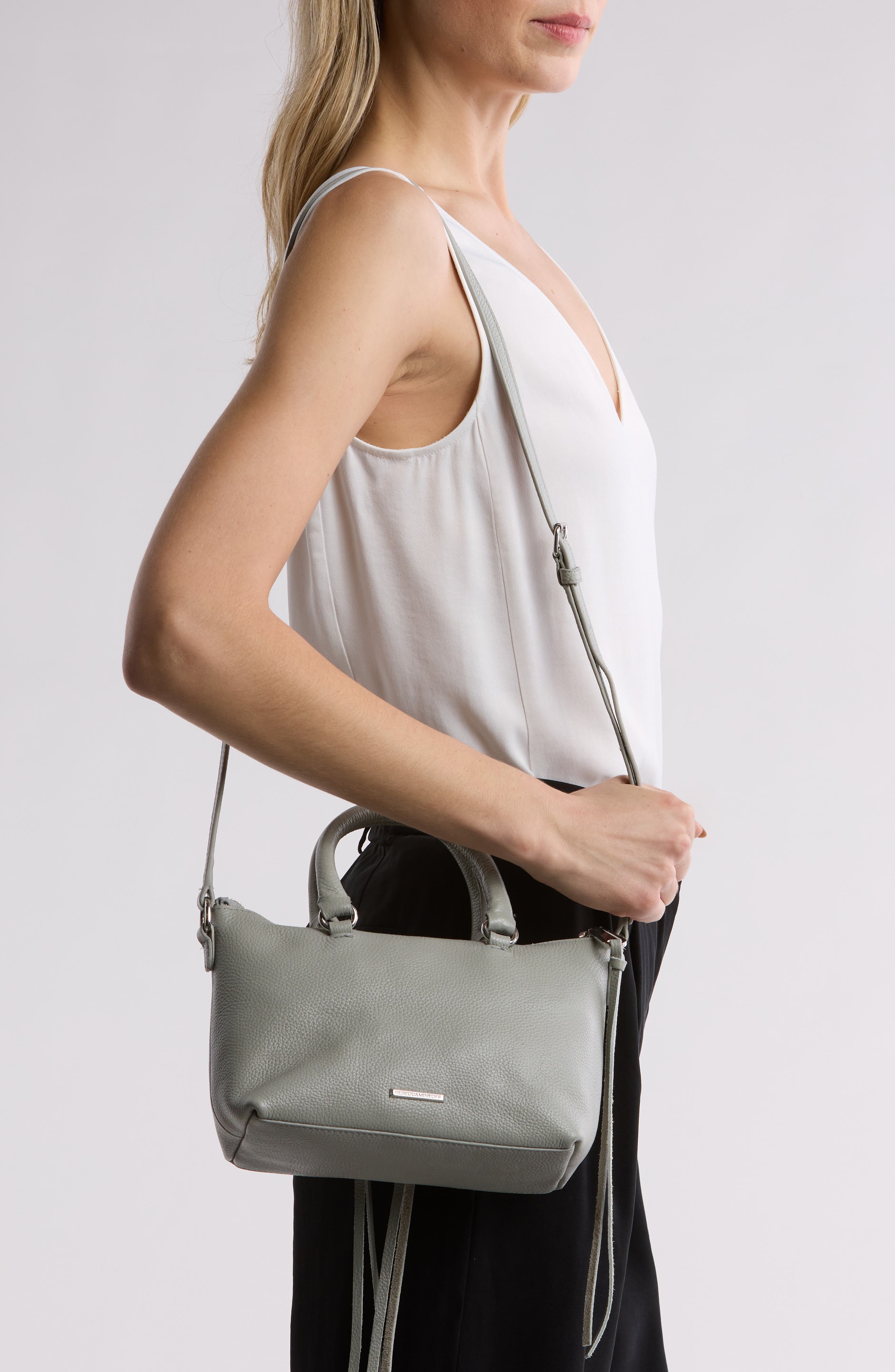 Rebecca Minkoff Micro Moto Leather Satchel, Alternate, color, Dove