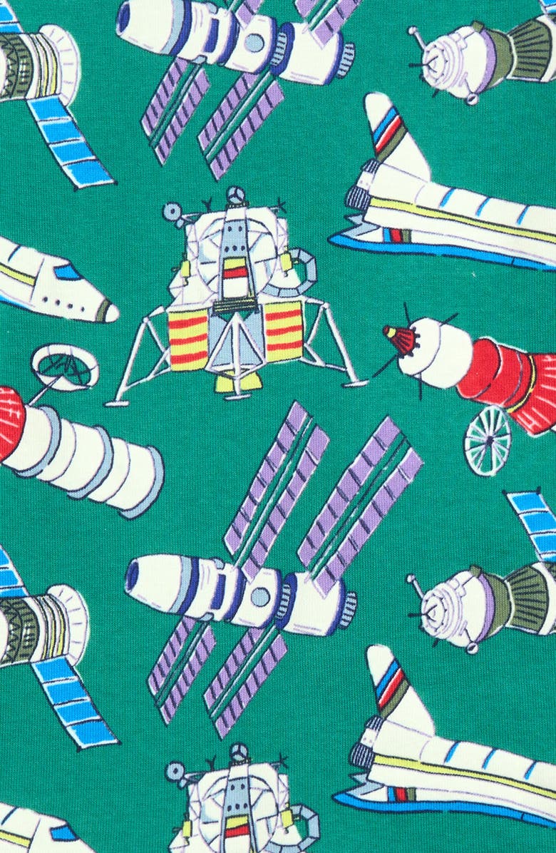 Mini Boden Kids' Fitted Satellites Print Glow in the Dark Two-Piece Pajamas, Alternate, color, Green Satellites