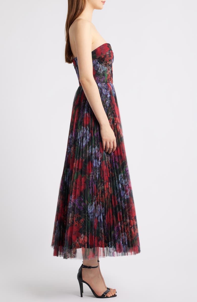 Hutch Alba Pleated Underwire Strapless Cocktail Dress, Alternate, color, Black Multi Winter Garden