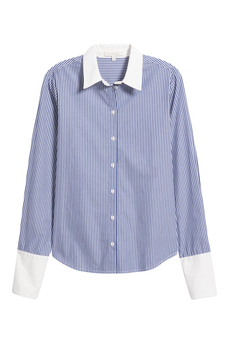 The Cuffed Statement Button-Up Shirt, Alternate, color, NAVY TWIN STRIPE