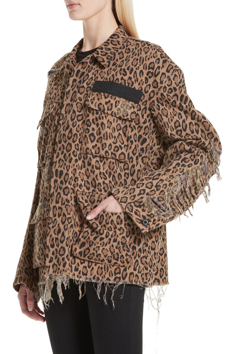 Shredded Oversize Leopard Print Jacket, Alternate, color, LEOPARD