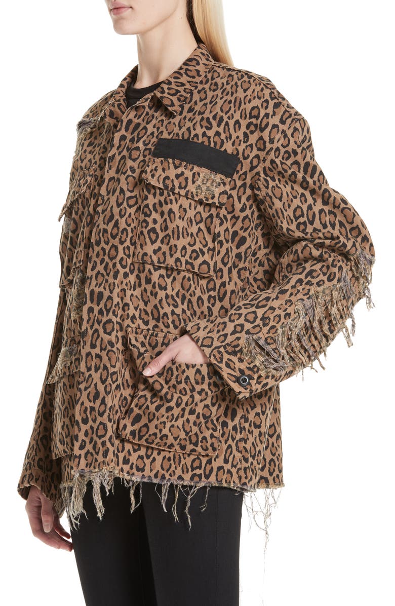 R13 Shredded Oversize Leopard Print Jacket, Alternate, color,