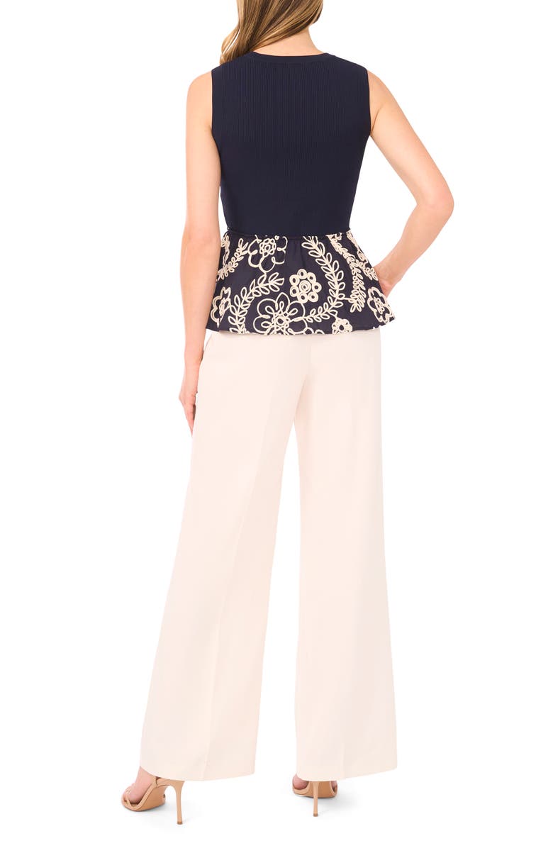Ted Baker Embroidered Detail Mixed Media Peplum Top, Alternate, color, Classic Navy