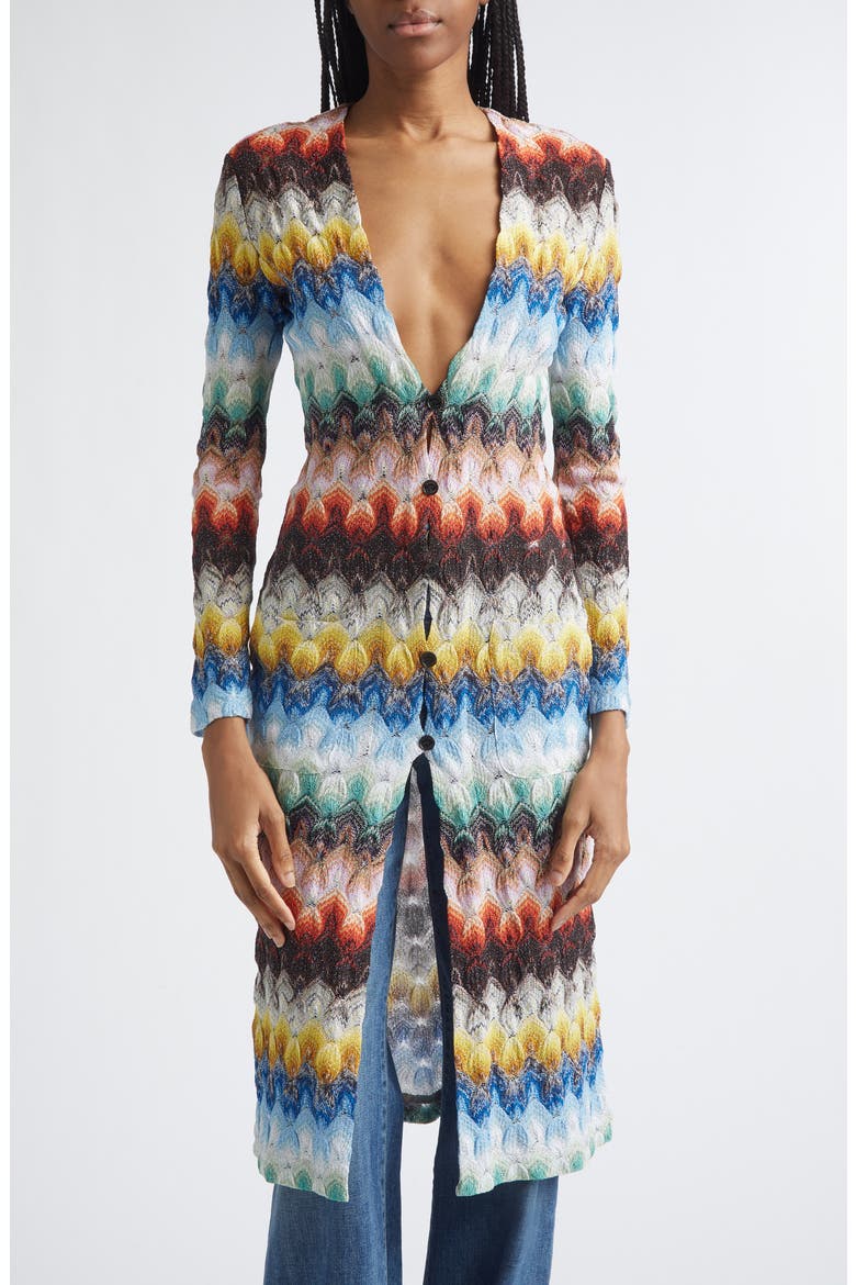 Metallic Zigzag Raschel Knit Duster Cardigan, Main, color, MULTICOLOR ON BLACK BASE