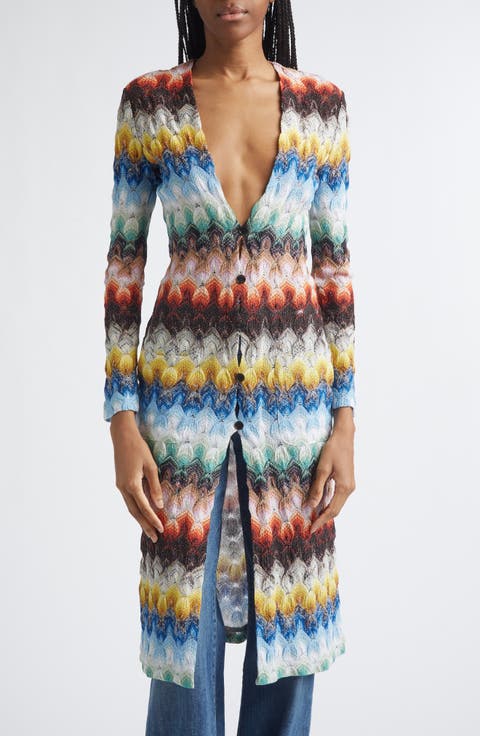 Metallic Zigzag Raschel Knit Duster Cardigan