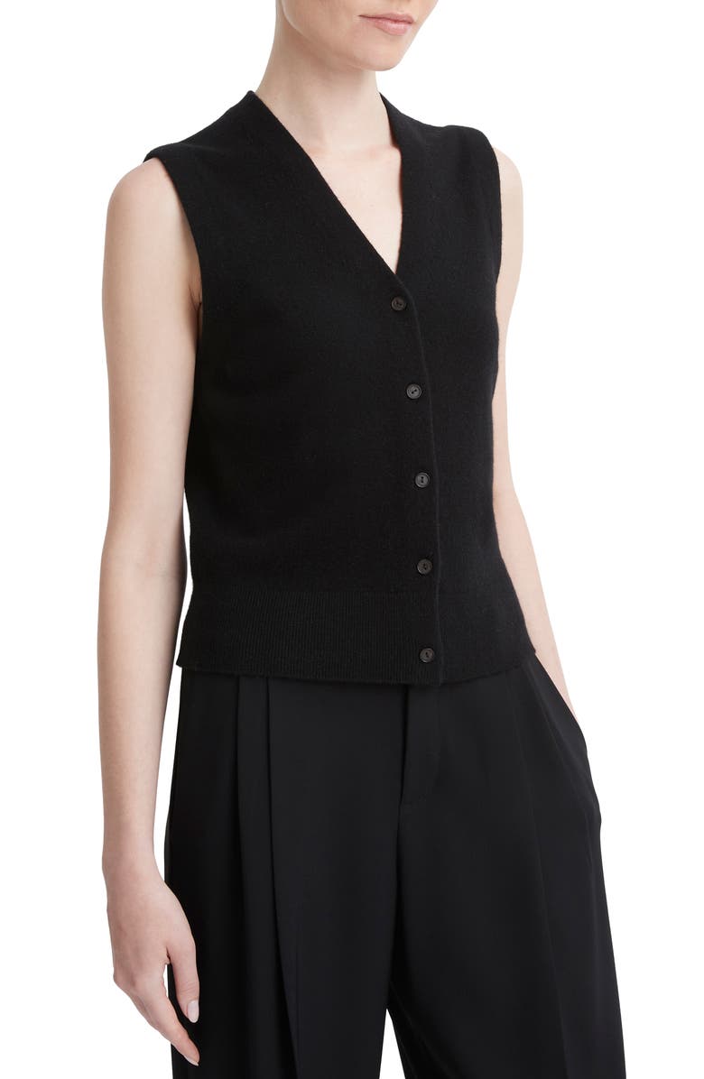 Vince Shrunken Button Wool & Cashmere Blend Vest, Alternate, color, Black
