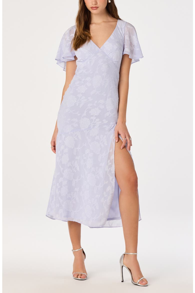 Floral Flutter Sleeve Cutout Back Midi Dress, Alternate, color, PERIWINKLE