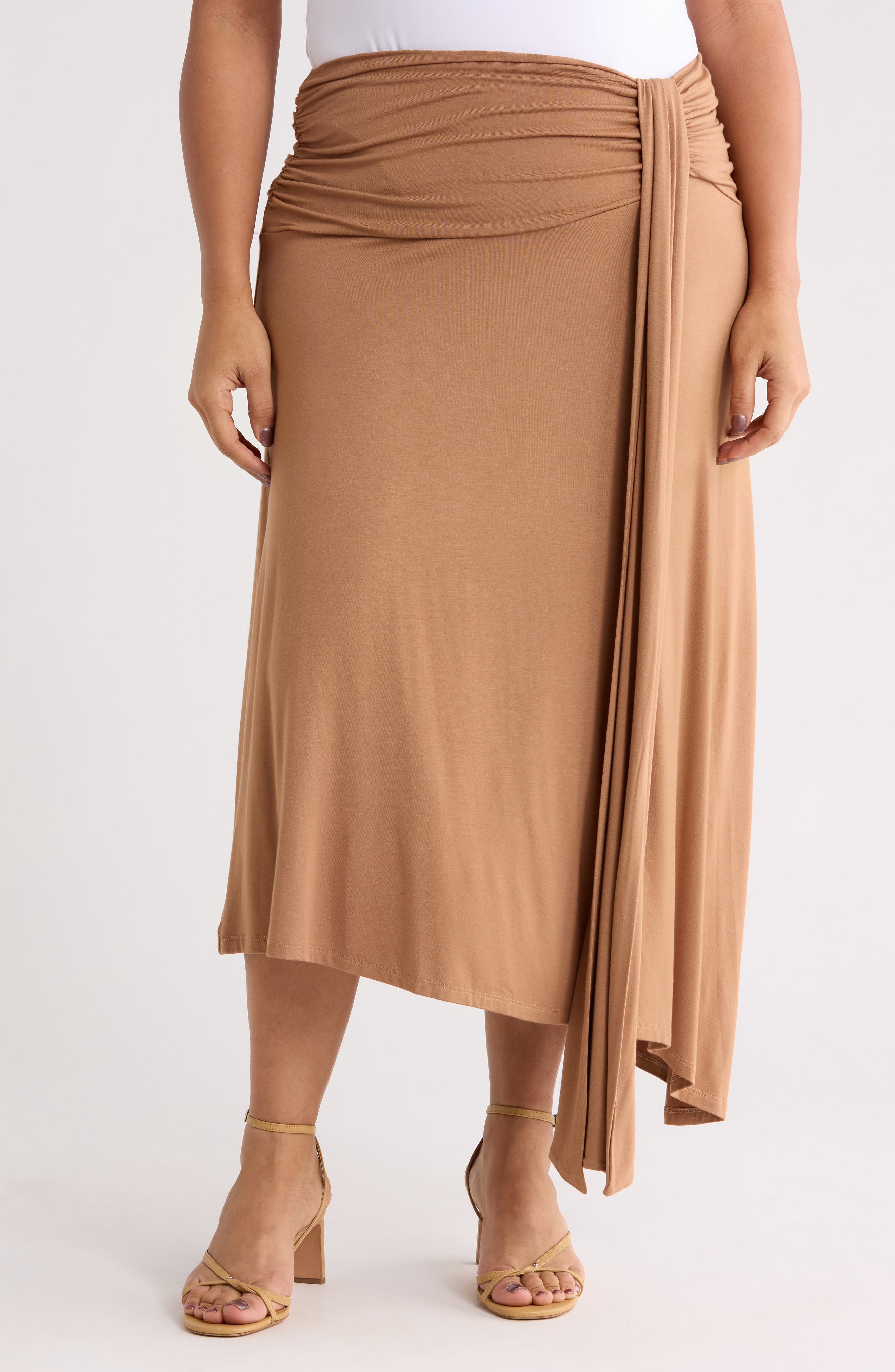 Draped Asymmetric Stretch Modal Midi Skirt - image 3