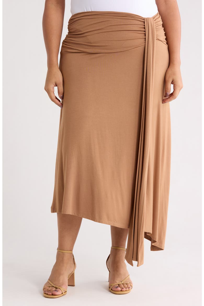Draped Asymmetric Stretch Modal Midi Skirt, Main, color, AMBER