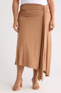 Renee C Draped Asymmetric Stretch Modal Midi Skirt