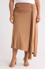 Renee C Draped Asymmetric Stretch Modal Midi Skirt