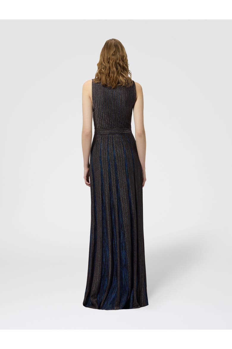 Long Viscose Lamé Dress With Belt, Alternate, color, Blue
