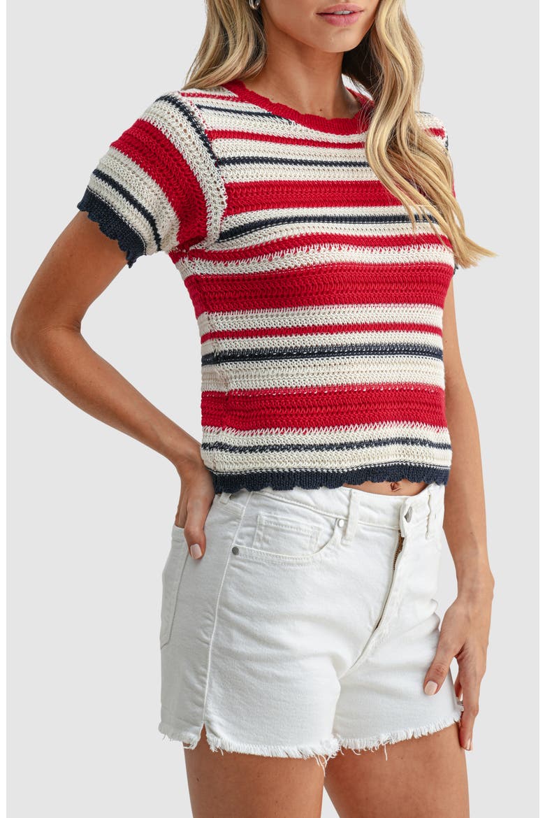 Stripe Crochet Top, Alternate, color, CREAM RED STRIPE