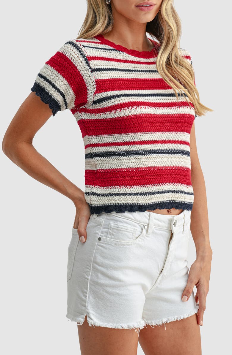All in Favor Stripe Crochet Top, Alternate, color, Cream Red Stripe
