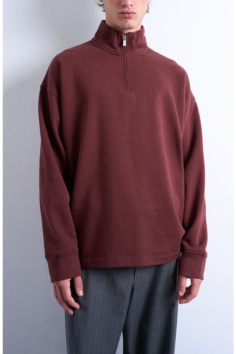 Heavyweight Oversize Quarter Zip Sweatshirt, Main, color, BROWN